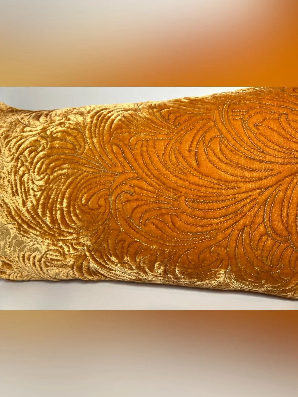 West Elm Orange Velvet Embossed Lumbar Pillow Down Insert